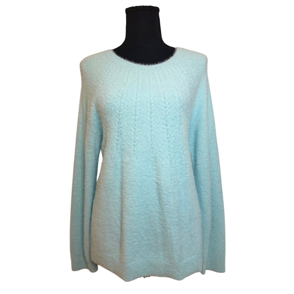 Chico's Light Blue Fuzzy Eyelash Knit Chevron Textured Sweater Size Medium